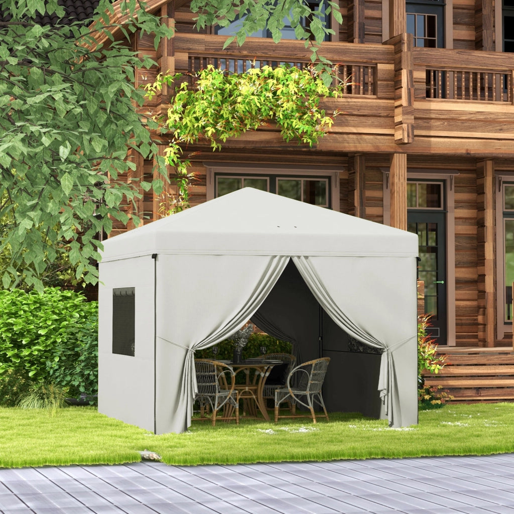 Tenda da giardino pieghevole 3x3 m ¨C zephmum ¨C 4 cortine laterali, 2 finestre, bianco