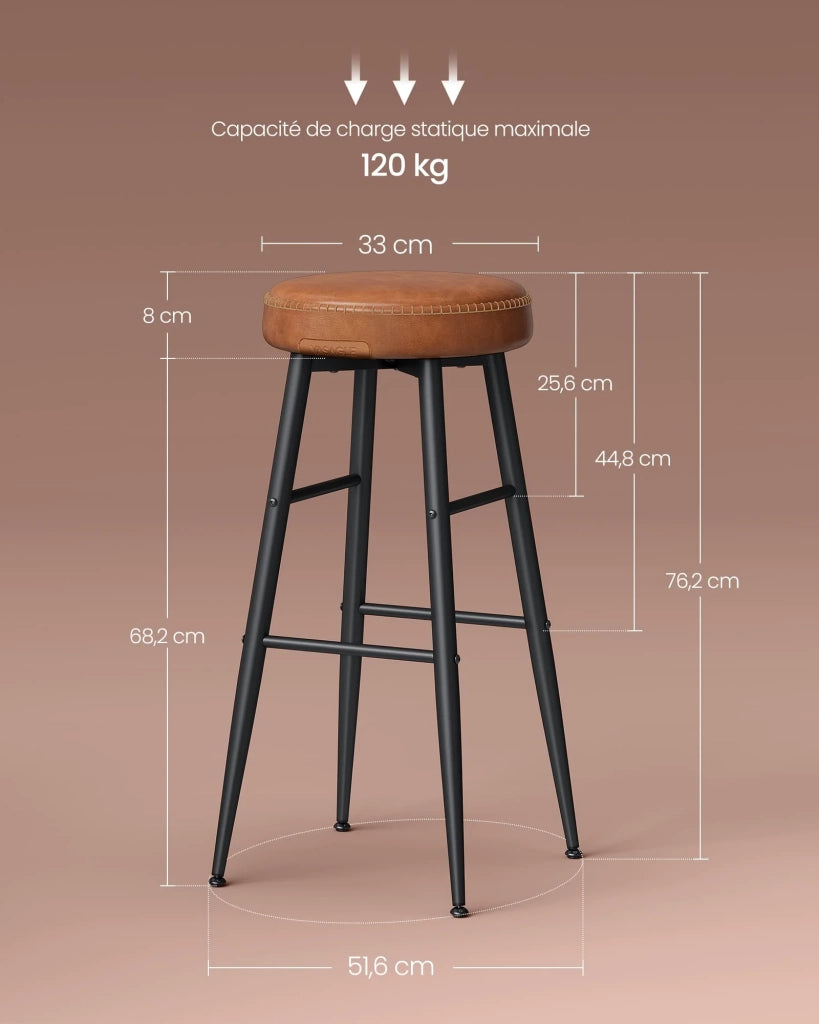 Set di 2 sgabelli da bar sedie da cucina con seduta alta in PU e cuciture altezza seduta 63 cm per cucina o bar di casa facile da montare marrone 12_0005189