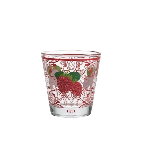 Confezione 3 bicchieri fruits h&h in vetro decorato cl 25
