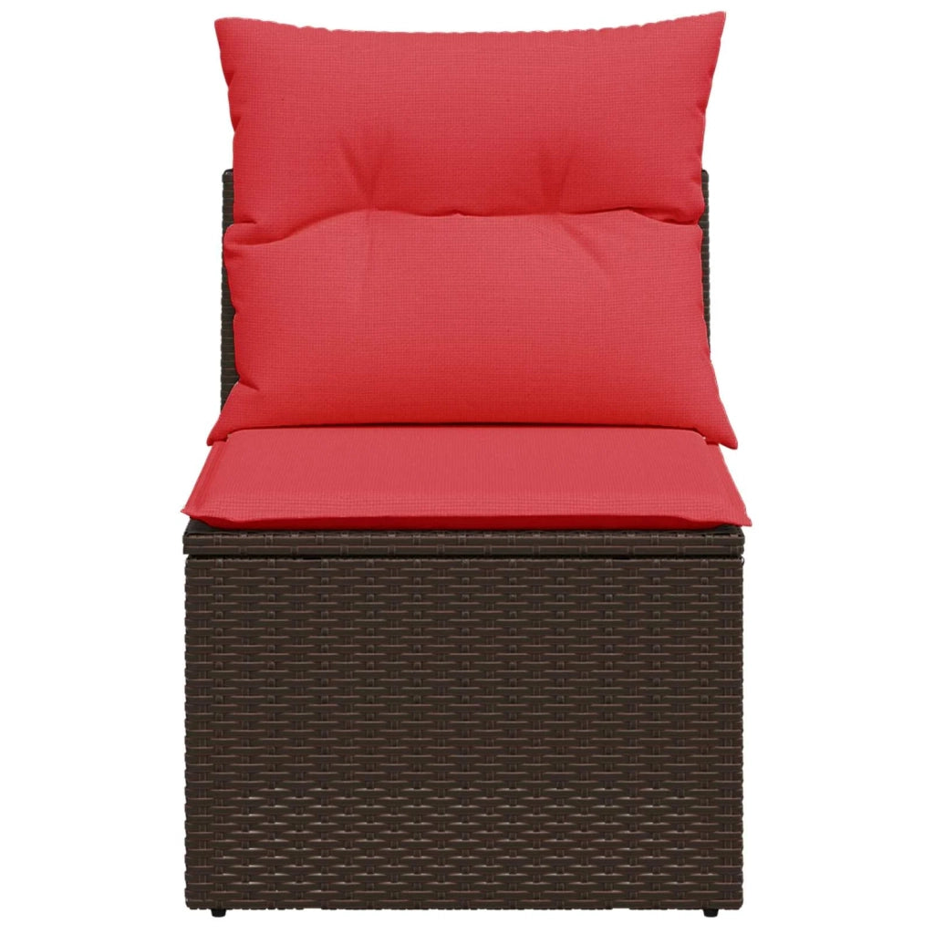 Divano da giardino senza braccioli con Cuscini-Sofa da Giardino-Divano da esterno marrone in polyrattan
