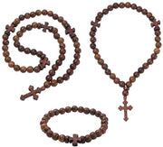 Set di 3 Gebedsketten in Legno - 25/33/50 Nodi - Disegno a Croce Tradizionale - Meditazione Spirituale - Maniglia Comoda