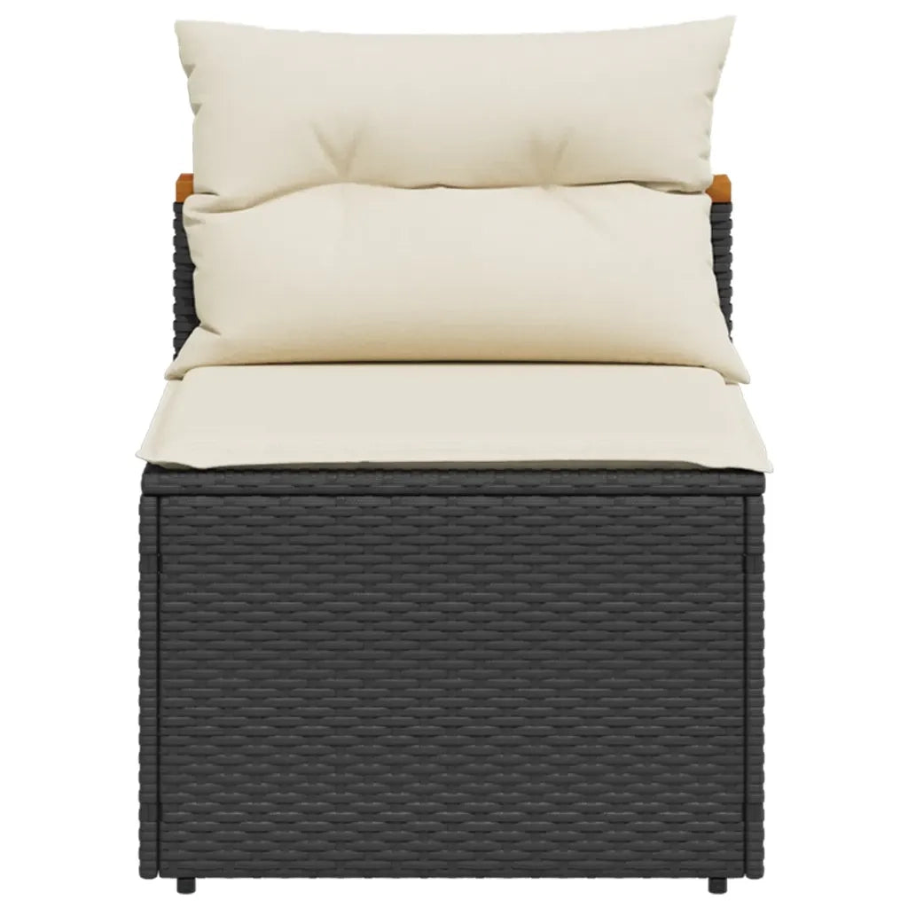 Divano Giardino Senza Braccioli con Cuscini 2pz Nero Polyrattan 365832