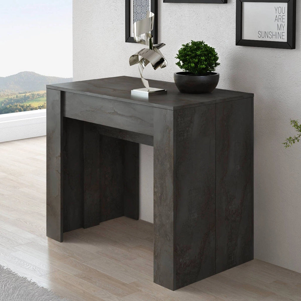 Consolle allungabile Vaelis, trasformabile in tavolo da pranzo, salvaspazio ed estensibile fino a 237 cm, 90-237x76,6x90 cm, Antracite
