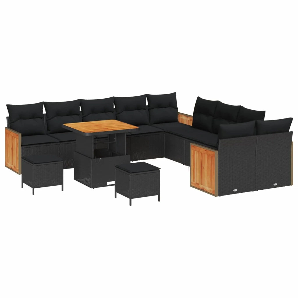 Set Divano da Giardino con cuscino 17 pcs Nero polyrattan