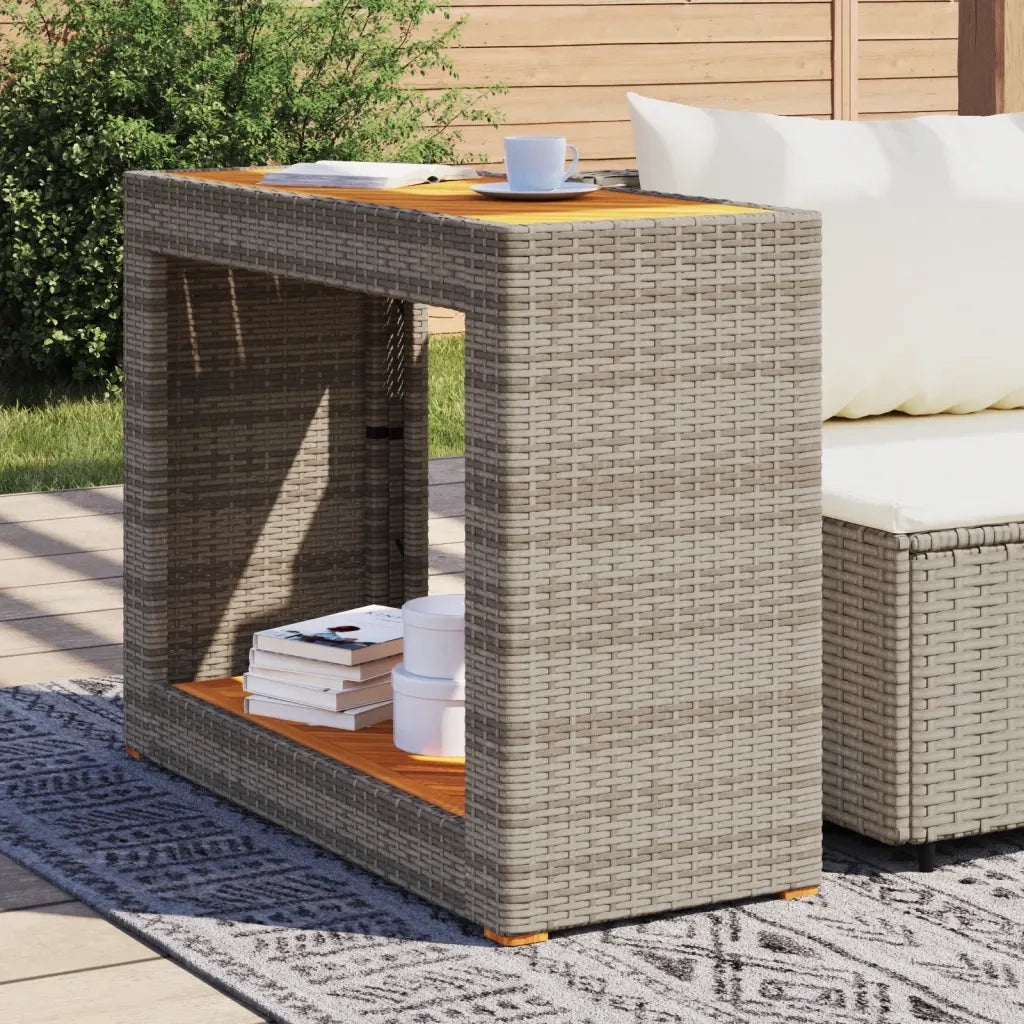 Tavolino da Giardino | Tavolino da esterno Piano Legno Grigio 100x40x75 cm Polyrattan