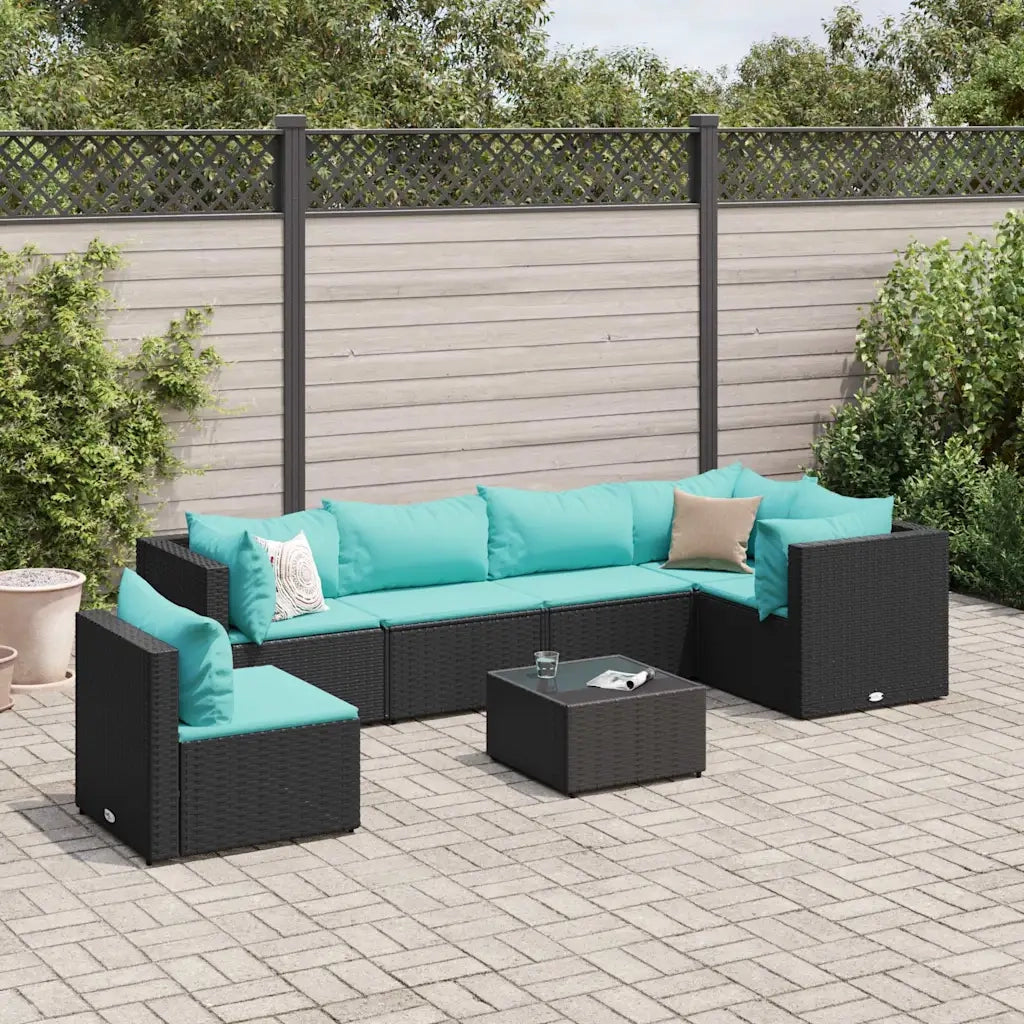 Set Salotto da Giardino con Cuscini 7pz Nero Polyrattan