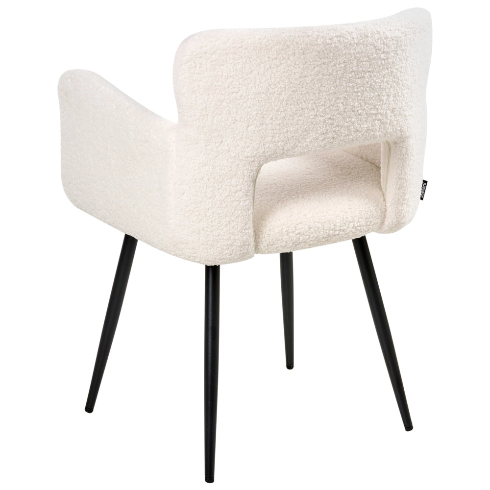 Set di 2 sedie da pranzo bouclè bianco braccioli schienale intagliato gambe in metallo moderna industriale