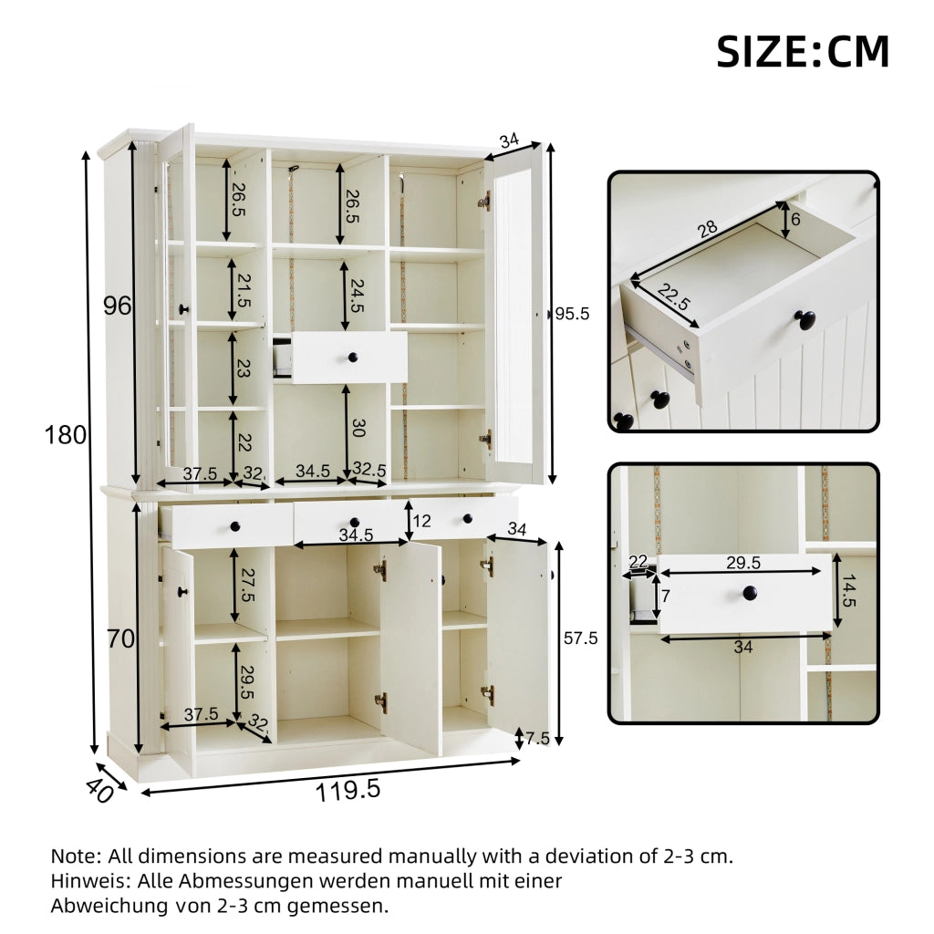 Vetrina con 5 ante; 4 cassetti e LED - per soggiorno - 119.5 x 40 x 180 cm - bianco