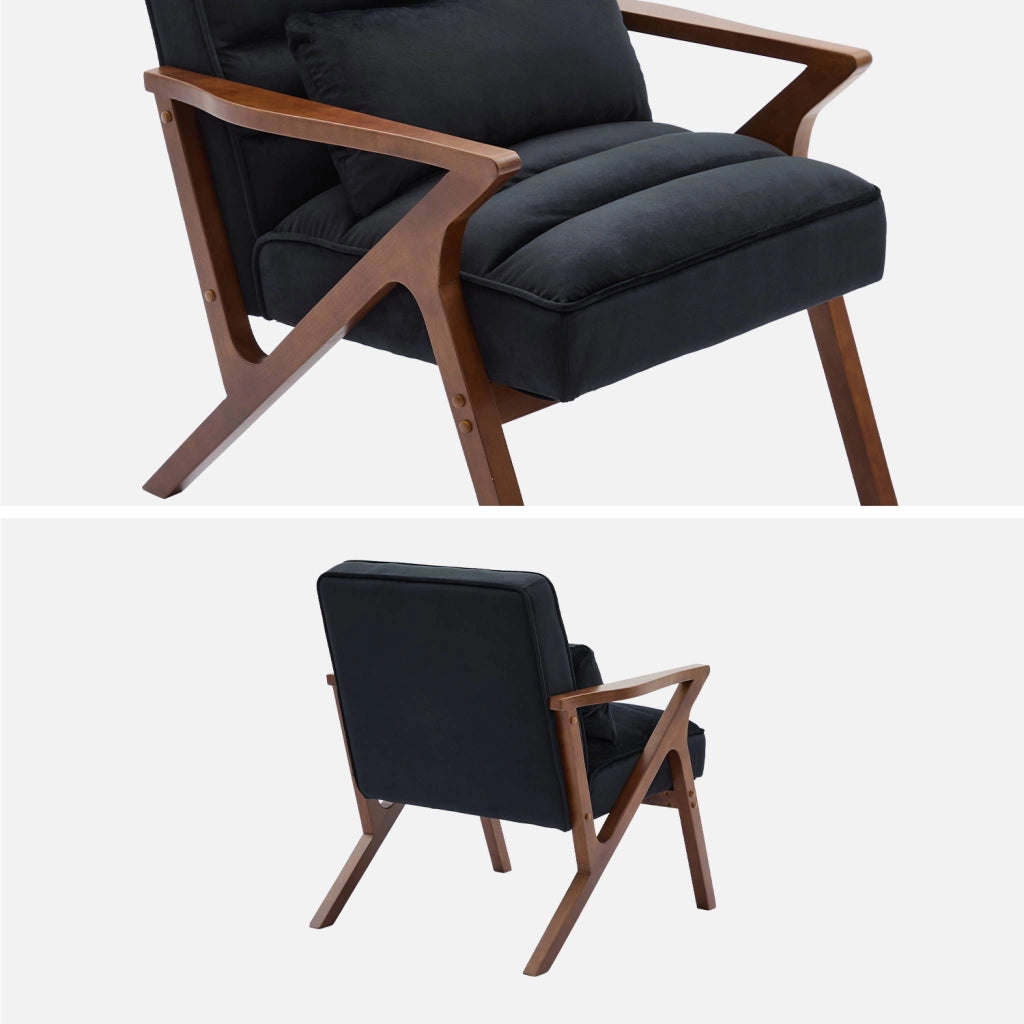 Poltrona scandinava in legno di hevea e velluto, nero
