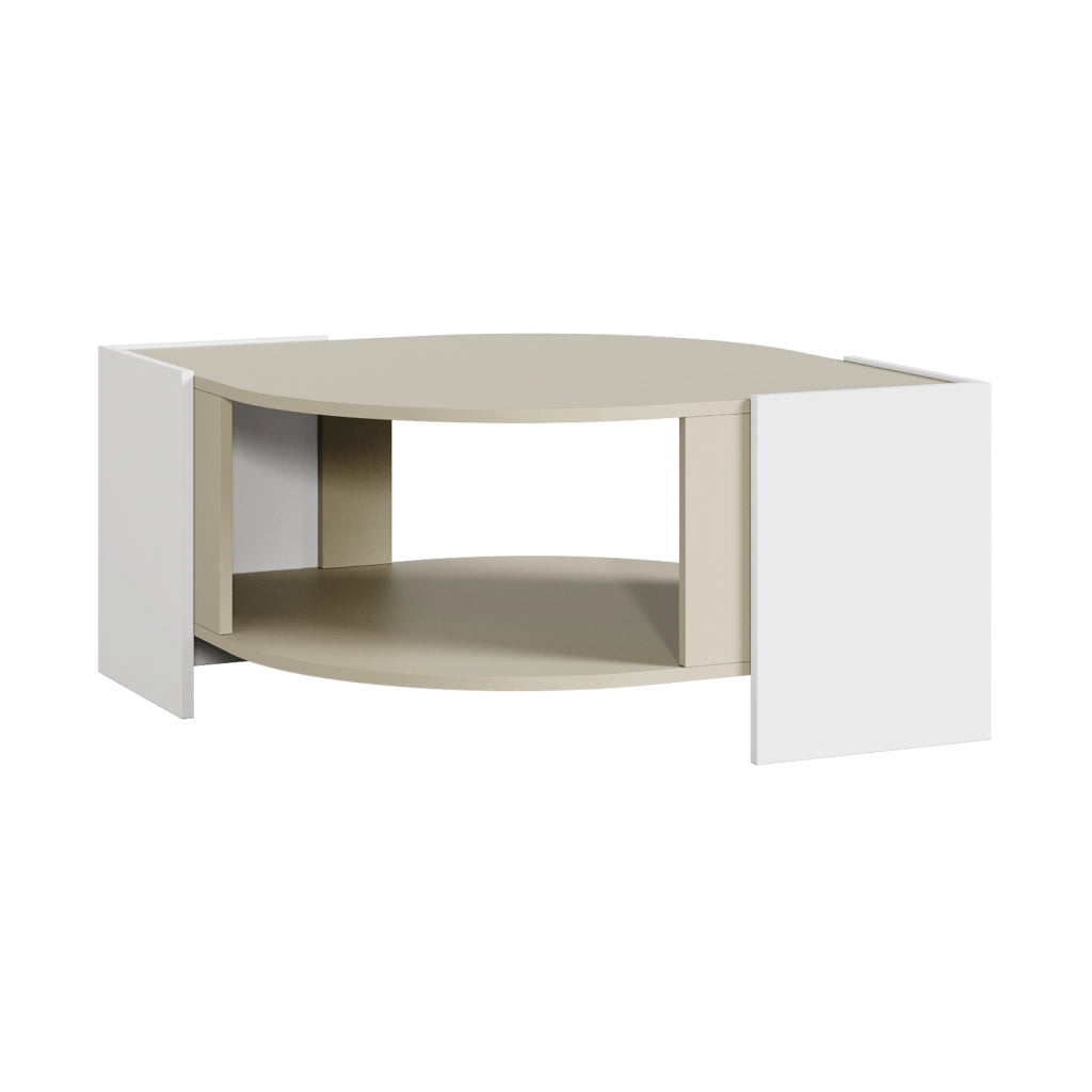 Tavolino Centrale da Salotto Klipsari con Piano Curvo 75 x 75 x 40 cm - Bianco / Color Avena Oatmeal [en.casa]