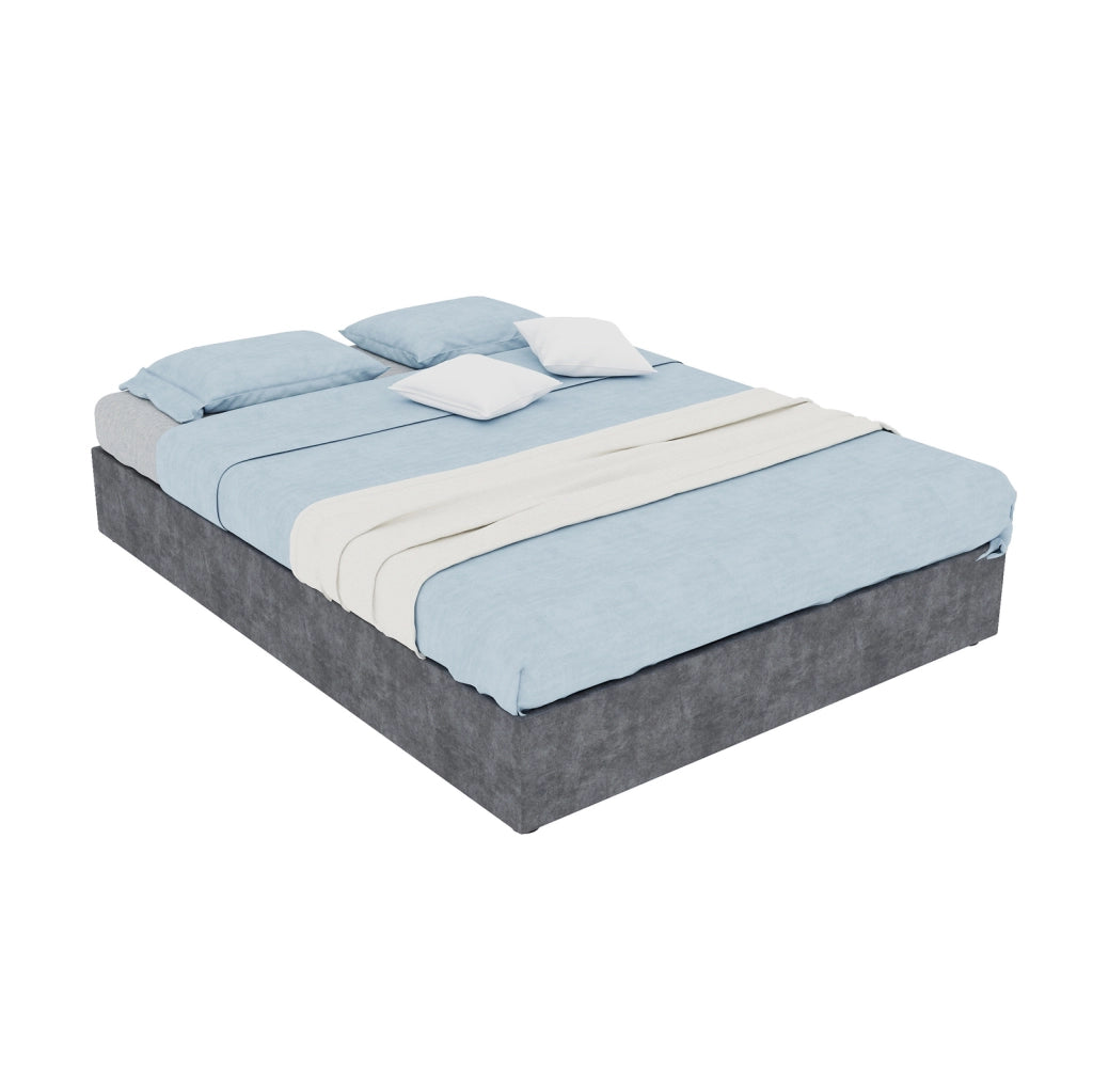 Letto imbottito 140 x 200 cm con contenitore a sollevamento pneumatico; grigio