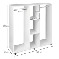 Armadio Guardaroba Aperto 120x40x128 cm 2 Aste e 3 Ripiani in Legno Ingegnerizzato Bianco