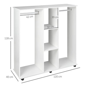 Armadio Guardaroba Aperto 120x40x128 cm 2 Aste e 3 Ripiani in Legno Ingegnerizzato Bianco