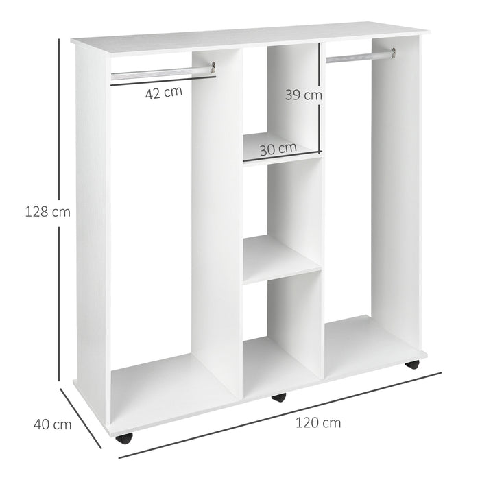 Armadio Guardaroba Aperto 120x40x128 cm 2 Aste e 3 Ripiani in Legno Ingegnerizzato Bianco