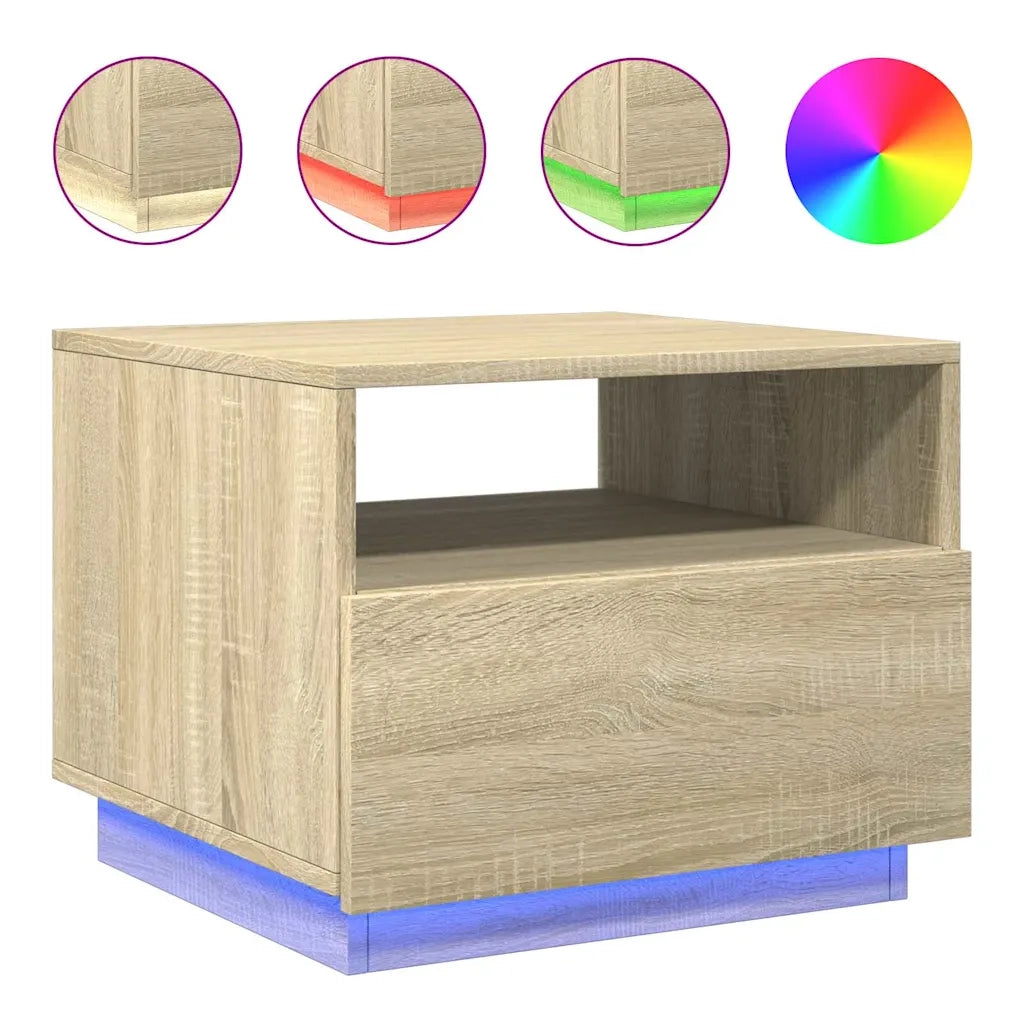 Tavolino da salotto | Tavolino da caff¨¨ | Tavolino da Soggiorno con Luci LED Rovere Sonoma 50x49x40 cm