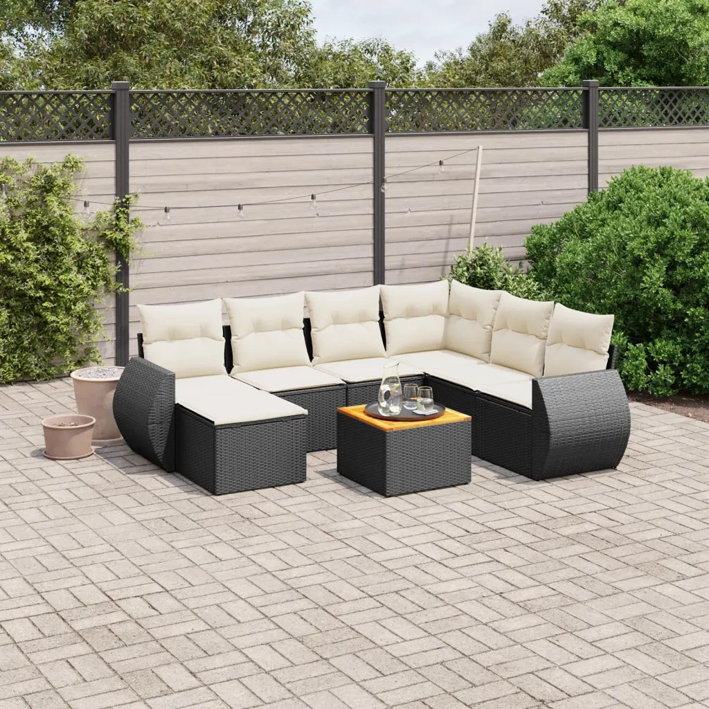 Set Divani da Giardino con Cuscini 8 pz Nero in Polyrattan 3225118
