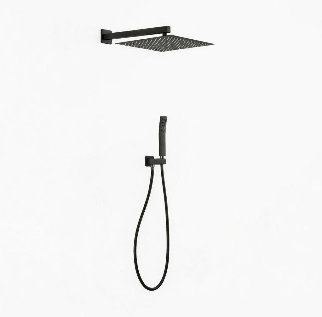 Set doccia completo di soffione quadrato 25x25 cm e set doccetta KZ-1004-2 MUMBAI - Nero Opaco