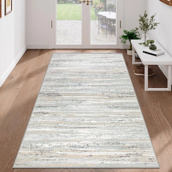 Loper in Beige per ingresso, 80x150 cm, antiscivolo, morbido, lavabile, pelo sintetico, corto, loper per cucina, stile moderno astratto per soggiorno, camera da letto, ingresso e bagno
