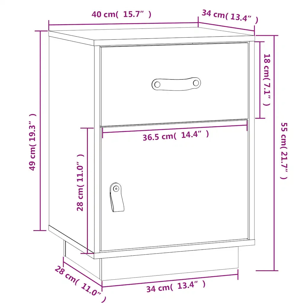Comodino ambra 40x34x55 cm in Legno Massello di Pino 818311