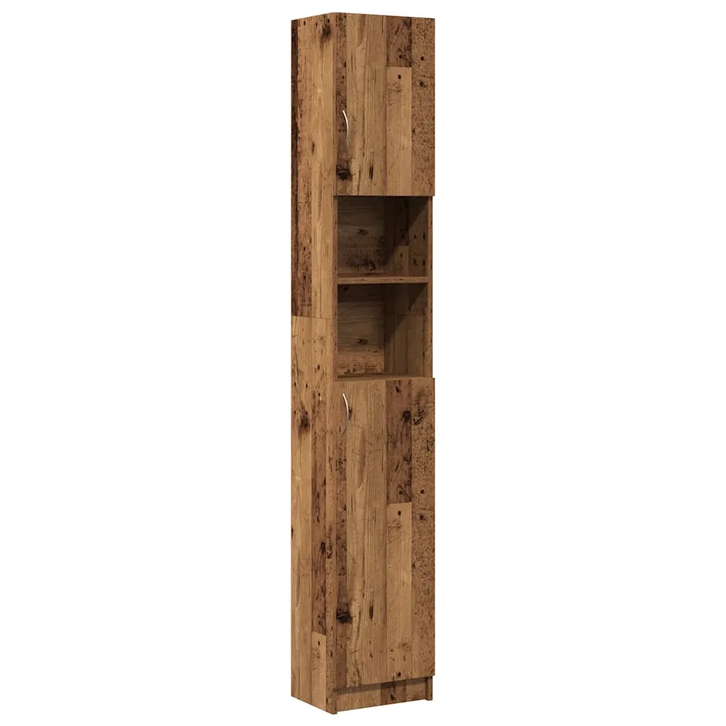 Mobiletto da bagno in legno composito 32 x 25,5 x 190 cm ampio spazio contenitivo facile manutenzione stile rustico legno anticato 02_0050728
