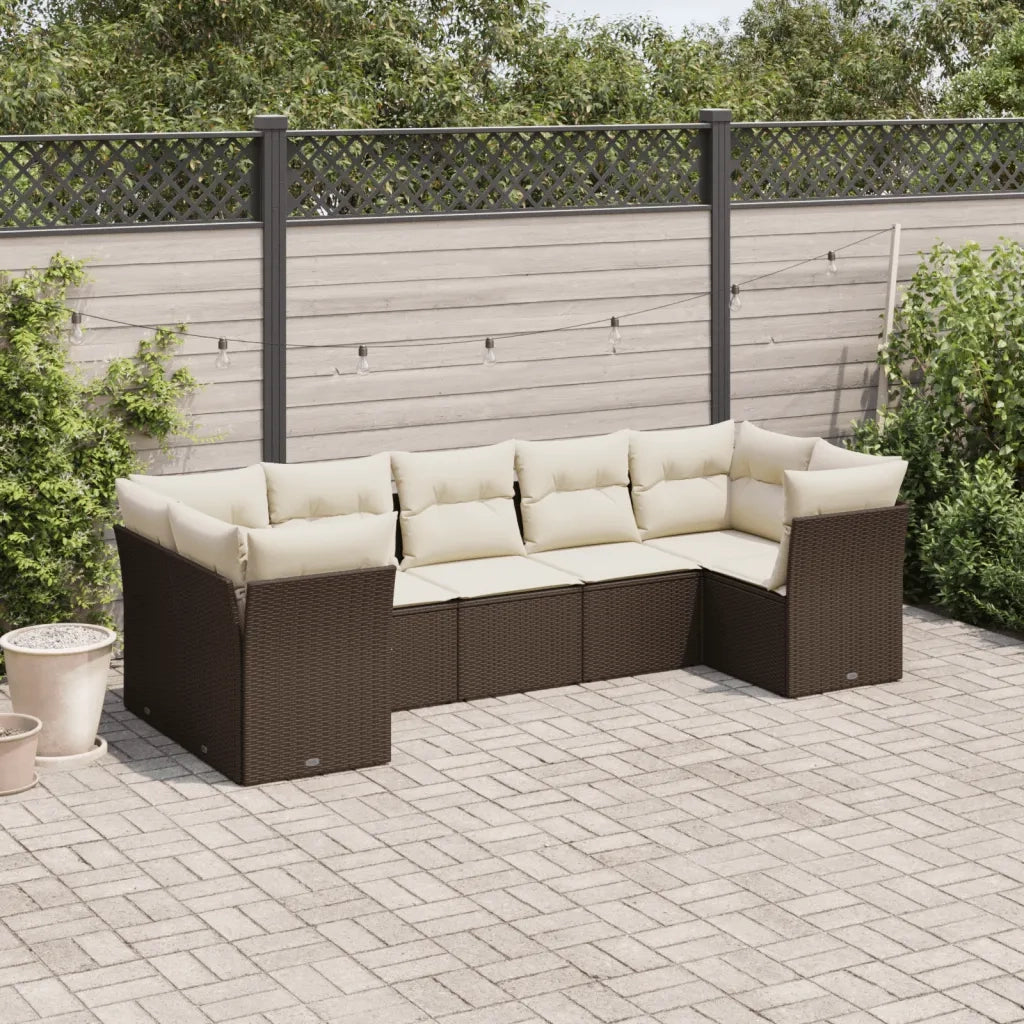 Set Divani da Giardino 7 pz con Cuscini Marrone in Polyrattan 3218123