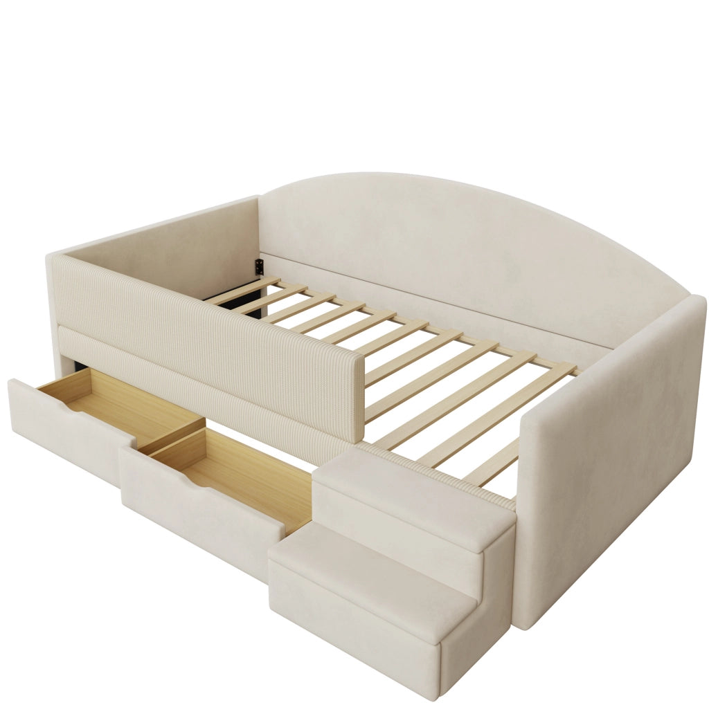 Letto imbottito per bambini 90x190 cm con cassetti beige