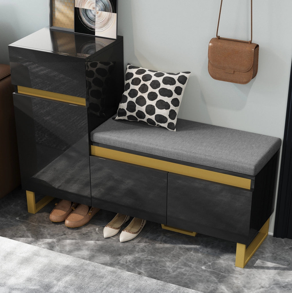 Mobile portascarpe con panca imbottita nero 120x35x85 cm