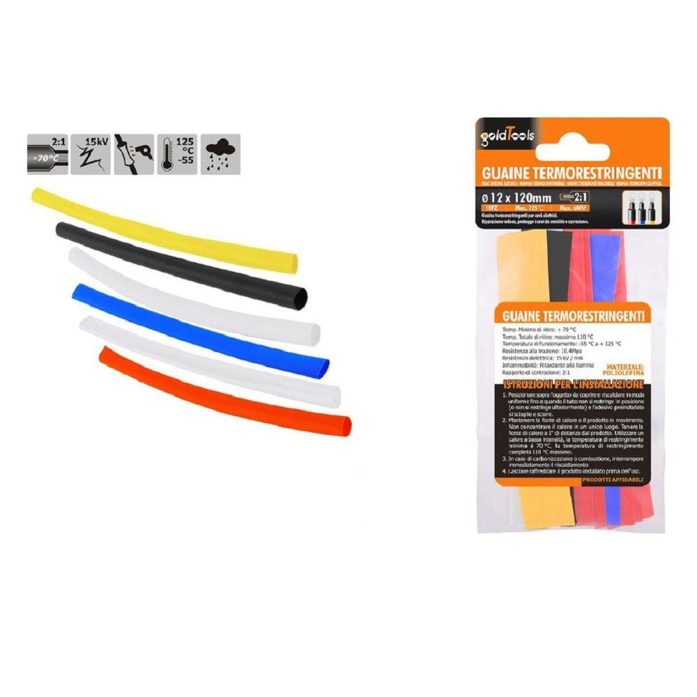 Trade Shop - Set 10 Pz Guaine Termorestringenti Termoretrattili Colorate 12x120 Mm Cavi 57096 -