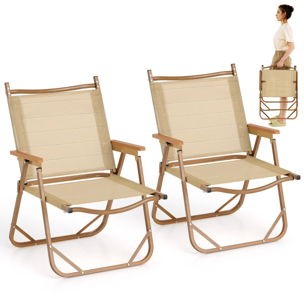 Set di 2 sedie da campeggio pieghevoli con braccioli per esterni, Sedie da spiaggia leggere con telaio in alluminio Beige-Sedie da esterno