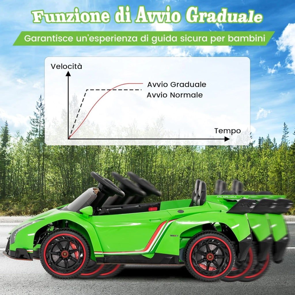 Lamborghini Macchina Elettrica per Bambini, Auto Elettrica Cavalcabile con Telecomando Luci LED, 3 Velocità, 3-6 km/h, per Bambini 3-8 Anni (Verde)