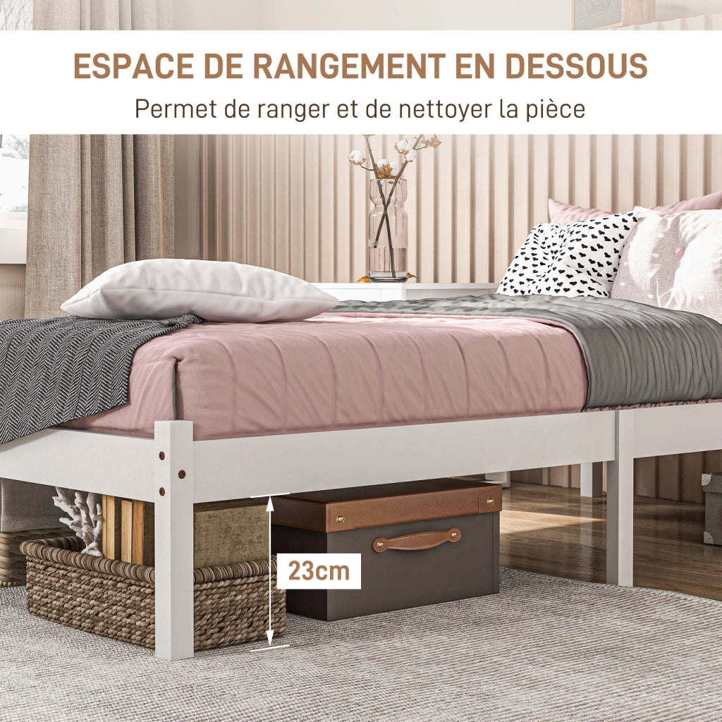 Letto singolo in legno massello con testiera e rete a doghe ¨C zephmum ¨C bianco 90x190 cm
