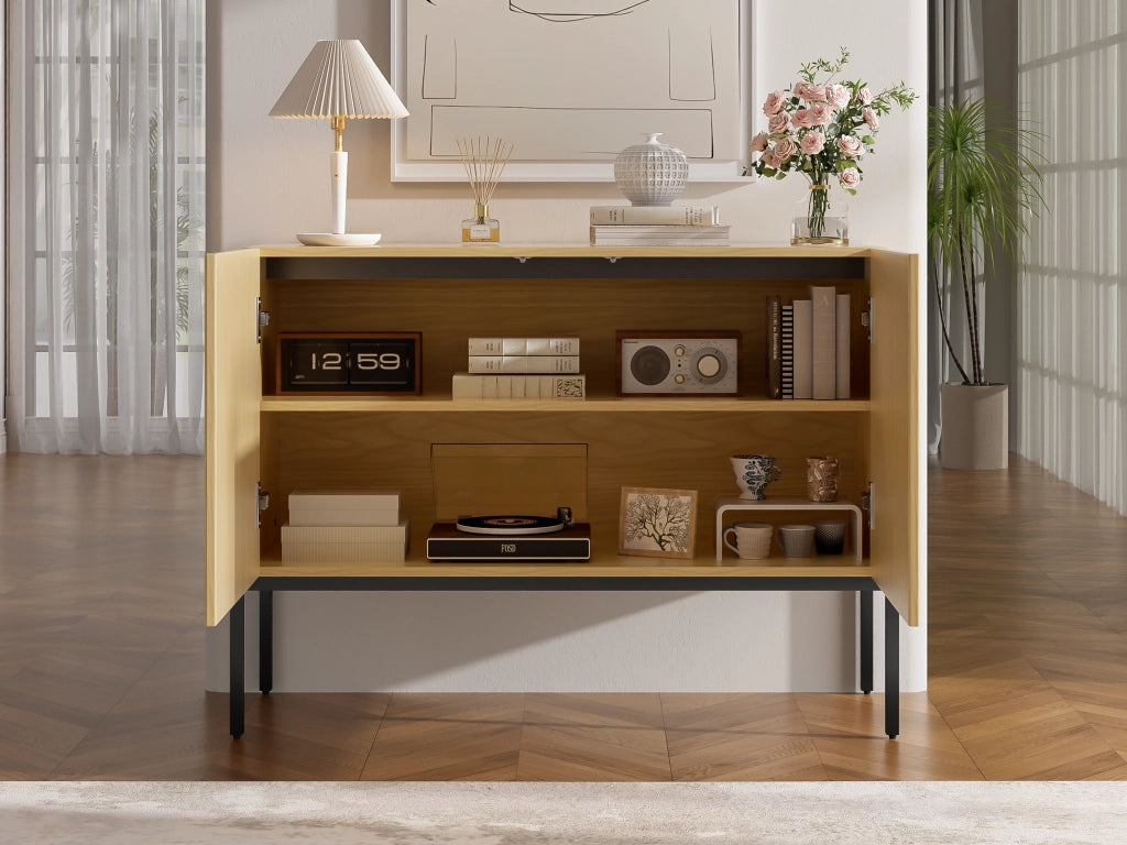 Sideboard moderno con 2 ante e gambe in metallo, finitura naturale, B 100 cm x H 75 cm x T 40 cm
