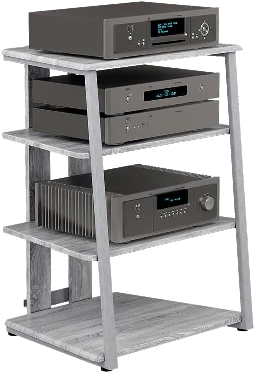 Ripiano portaoggetti Tonar, Grigio, 61 x 78 cm 4 ripiani aperti, adatto per la conservazione di dispositivi Hi-Fi e apparecchi multimediali