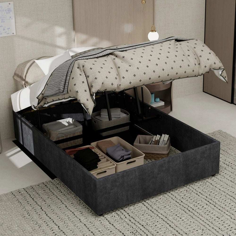 Letto Contenitore 140x200 ¨C Xylo ¨C Grigio, Velluto, Senza Testiera