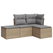Set Divano da Giardino 4 pz | Set Salotto da Giardino con Cuscini Beige in Polyrattan