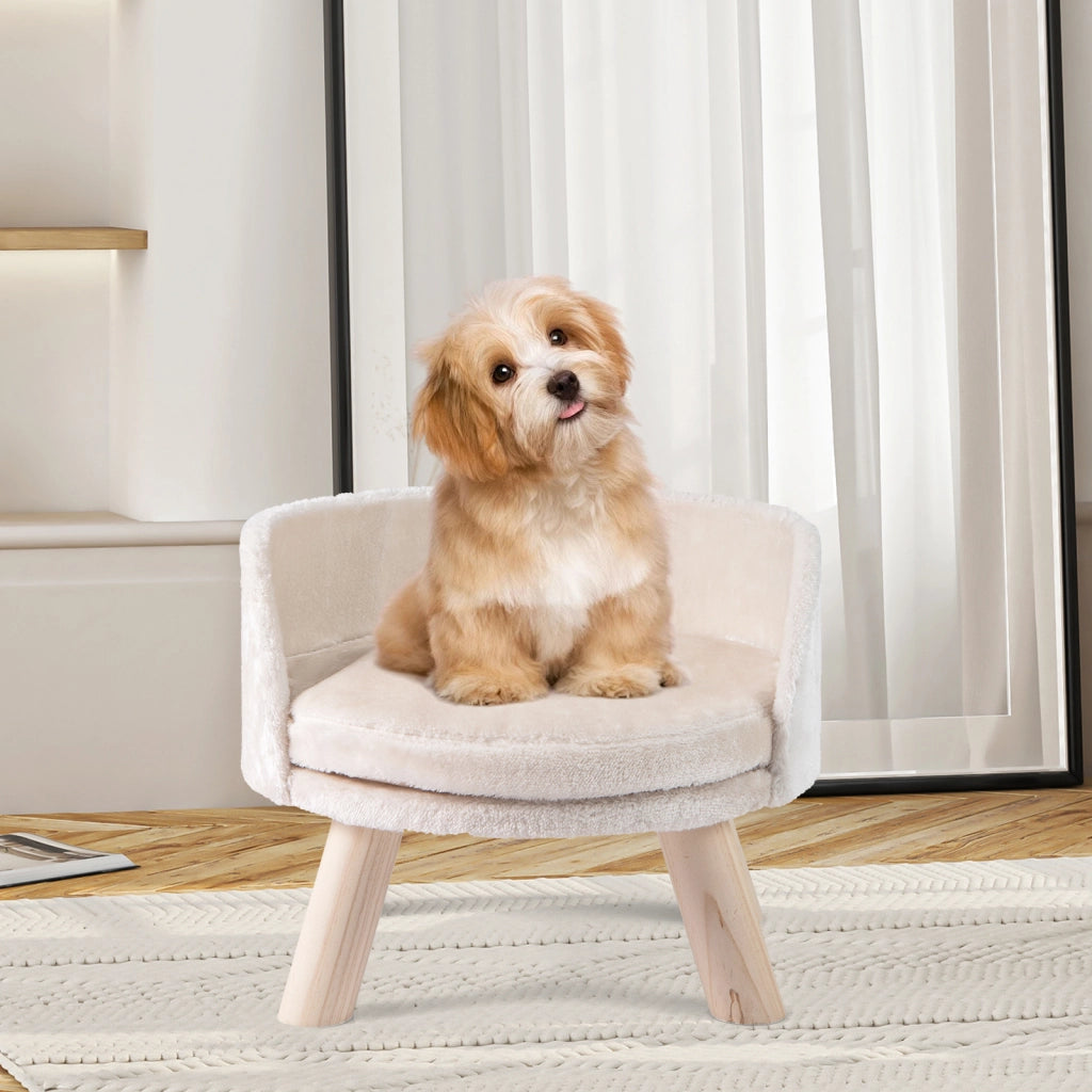 Divano letto per cani con cuscino rotondo imbottito e 4 gambe in legno di pino-Dormeuse Letto rialzato per animali con cuscino rimovibile Beige