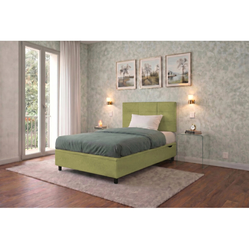Letto imbottito Singolo 80x200 cm Square - Contenitore,Microfibra,Tè verde