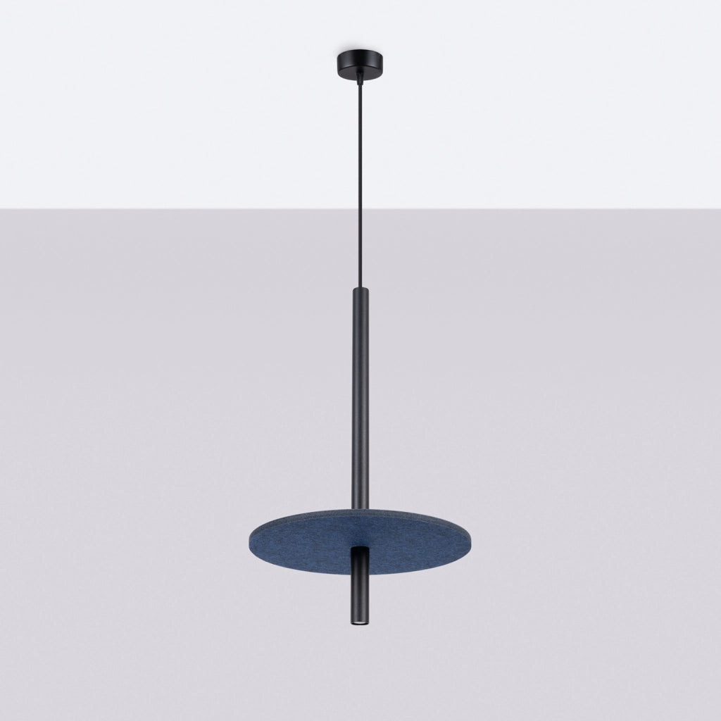 Lampada a sospensione TESSIO nera con disco feltro blu G9