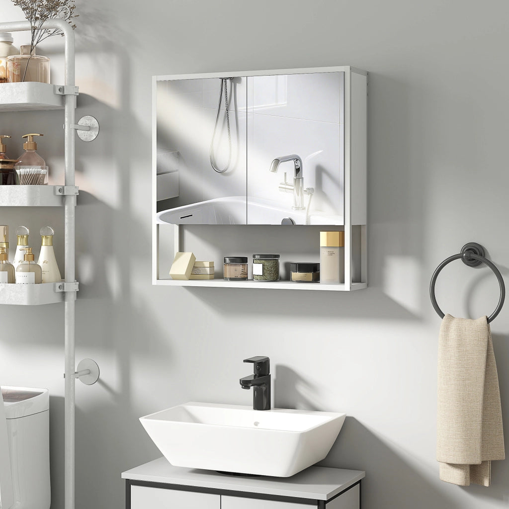 Mobile Bagno con Specchio e Armadietto ¨C zephmum ¨C 60x16x60 cm, Bianco
