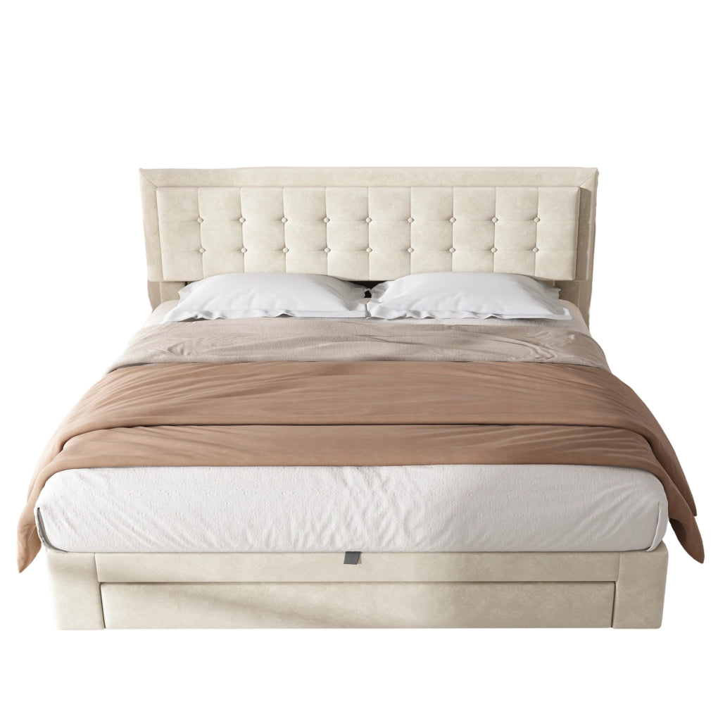 Letto matrimoniale imbottito beige 160 x 200 cm