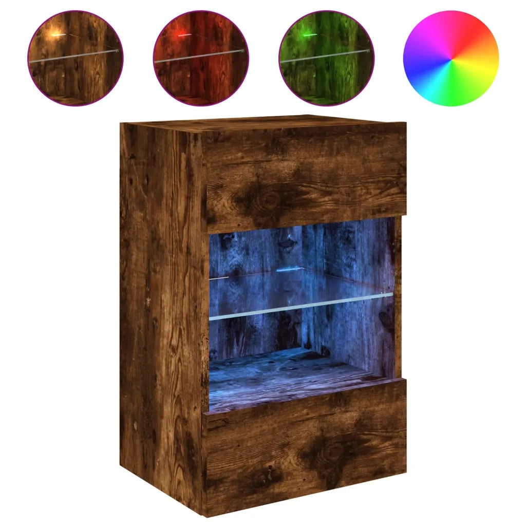 Mobile TV a Parete con Luci LED-Mobile TV a Muro Rovere Fumo 40x30x60,5 cm