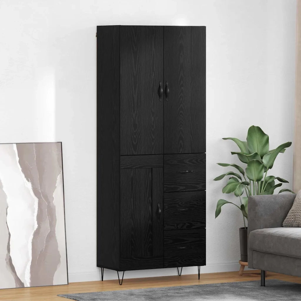 Credenza 2 pz | Madia | Buffet da pranzo | Armadio da pranzo Rovere Nero Legno ingegnerizzato e vetro
