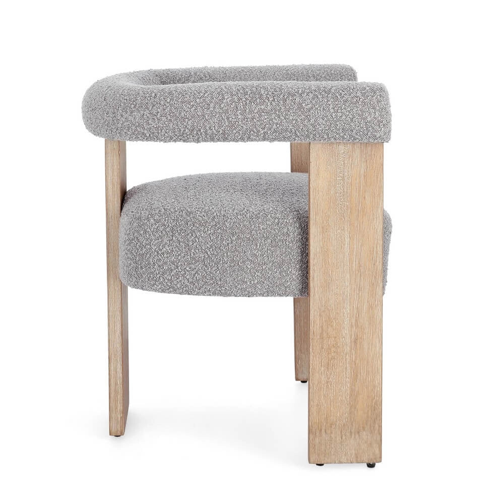 Sedia con Braccioli in Tessuto Bouclé e Struttura in Legno Nero - GORDON
