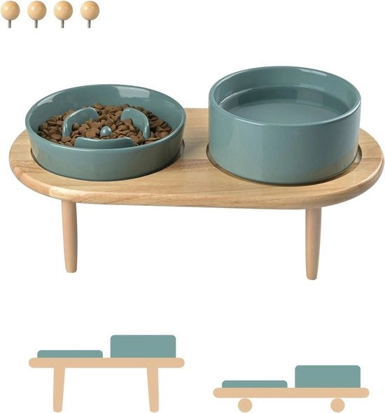 Set di vasca anti-schizzo per cani e gatti con base in bambù - verde scuro