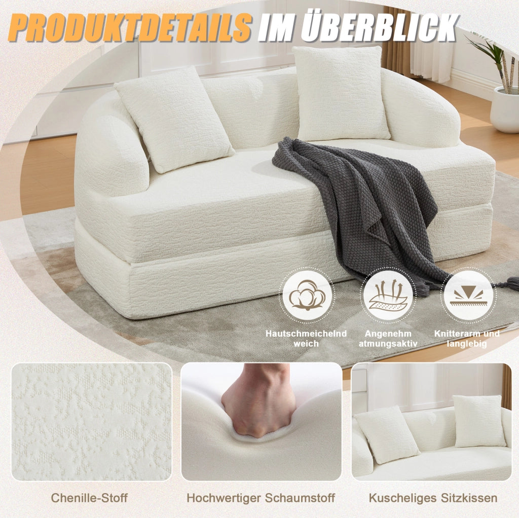 Divano letto 2 posti pieghevole in ciniglia beige