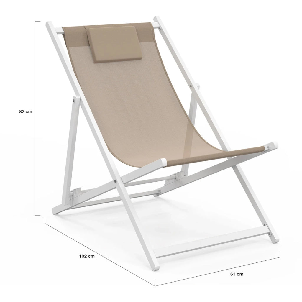 IDMarket - Set di 2 sedie in metallo bianco LOTA in tessuto textilene beige