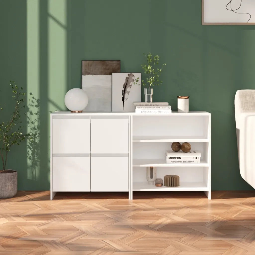 Credenze 2 pz | Madia | Buffet da pranzo | Armadio da pranzo Bianche in Legno Multistrato