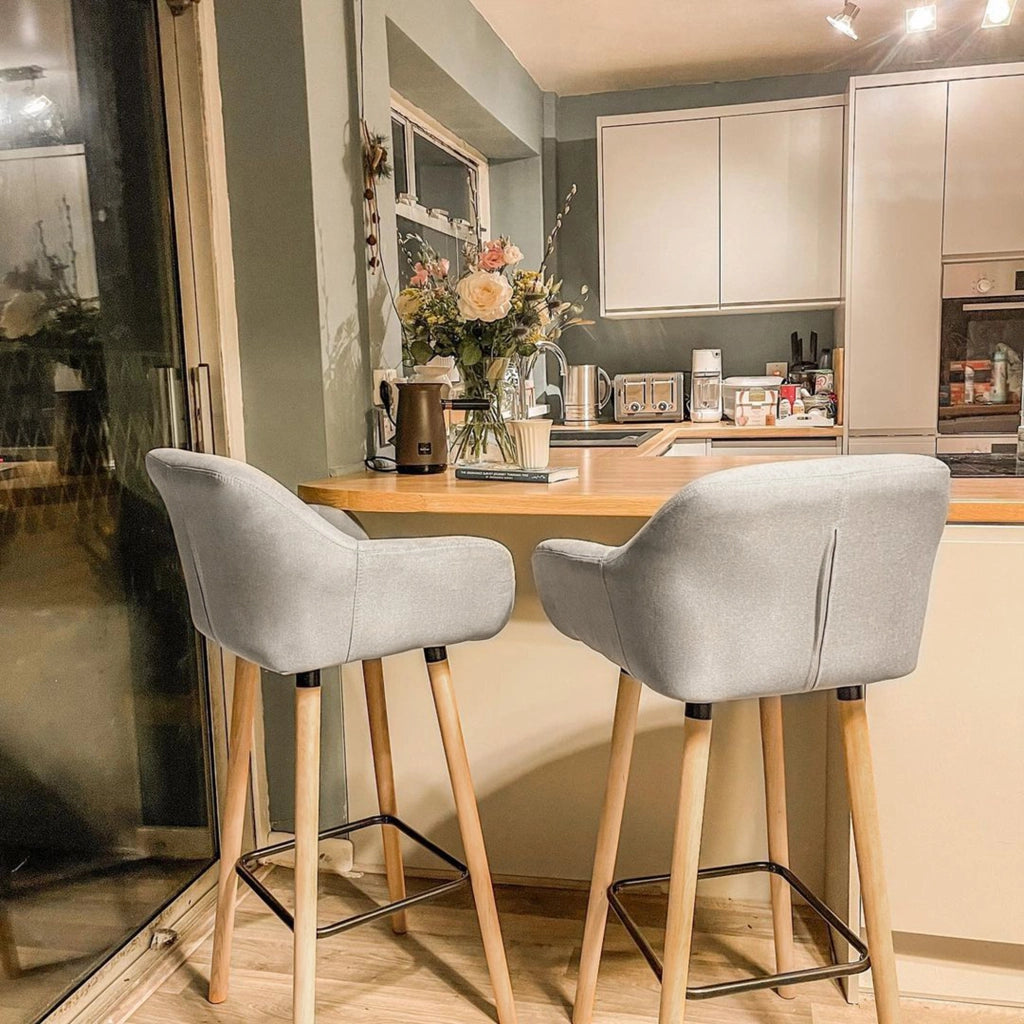 Sgabelli da Bar Set 2 Pezzi con Poggiapiedi ¨C zephmum ¨C Massello Beige 55x48x100 cm