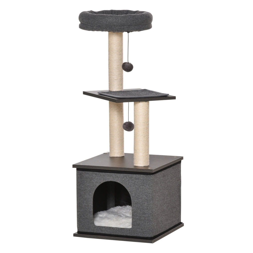 Tiragraffi per gatti con piattaforma e corda sisal ¨C zephmum ¨C grigio scuro 40x40x104 cm