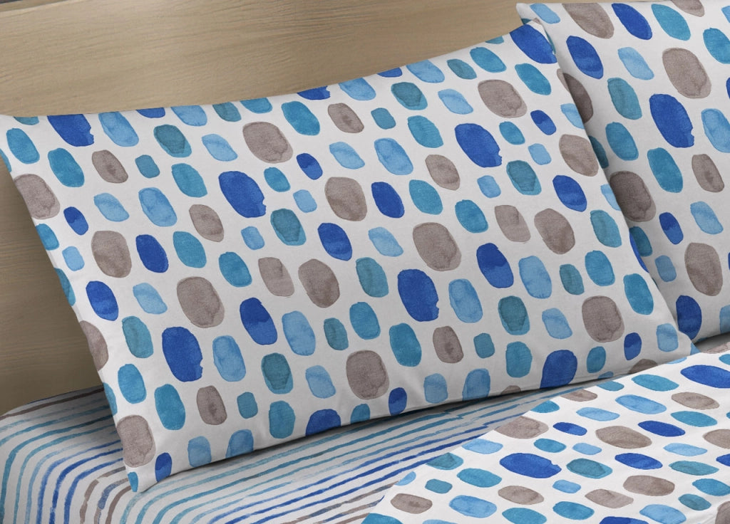 Completo Lenzuola Letto Camera In 100% Cotone Made Italy Vari Disegni RP - 2 Piazze - Summer Blu